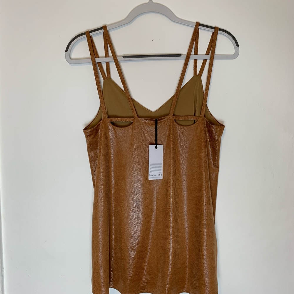 Loveriche faux snakeskin top in camel brown sz S